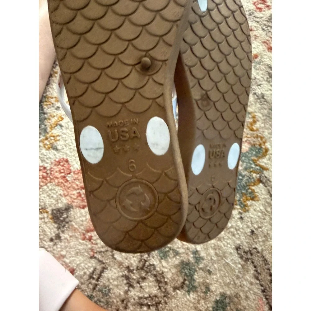 Okabashi Kids Flip Flop Sandals Brown White Thong Sandals Size‎ 6 Made in USA